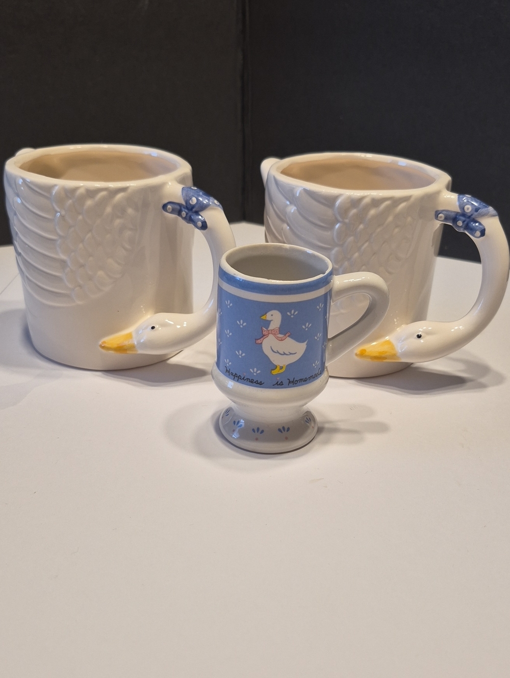 Ceramic Goose Handle Mugs and Creamer Cup Set in White and Blue*